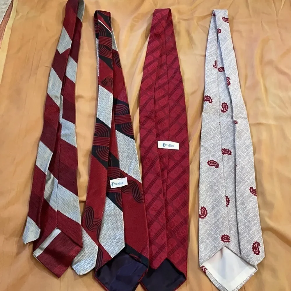 Bundle of 4 Silver Gray and Red 60s vintage Neck Ties